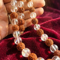 Crystal Rudraksha Mala – Premium Clear Quartz with Rudraksha Beads