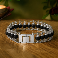 Silver Plated Karungali Modern Bracelet - Natural Ebony Wood