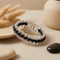 Silver Plated Karungali Modern Bracelet - Natural Ebony Wood