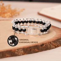 Silver Plated Karungali Modern Bracelet - Natural Ebony Wood