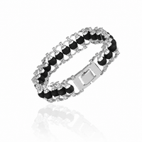 Silver Plated Karungali Modern Bracelet - Natural Ebony Wood