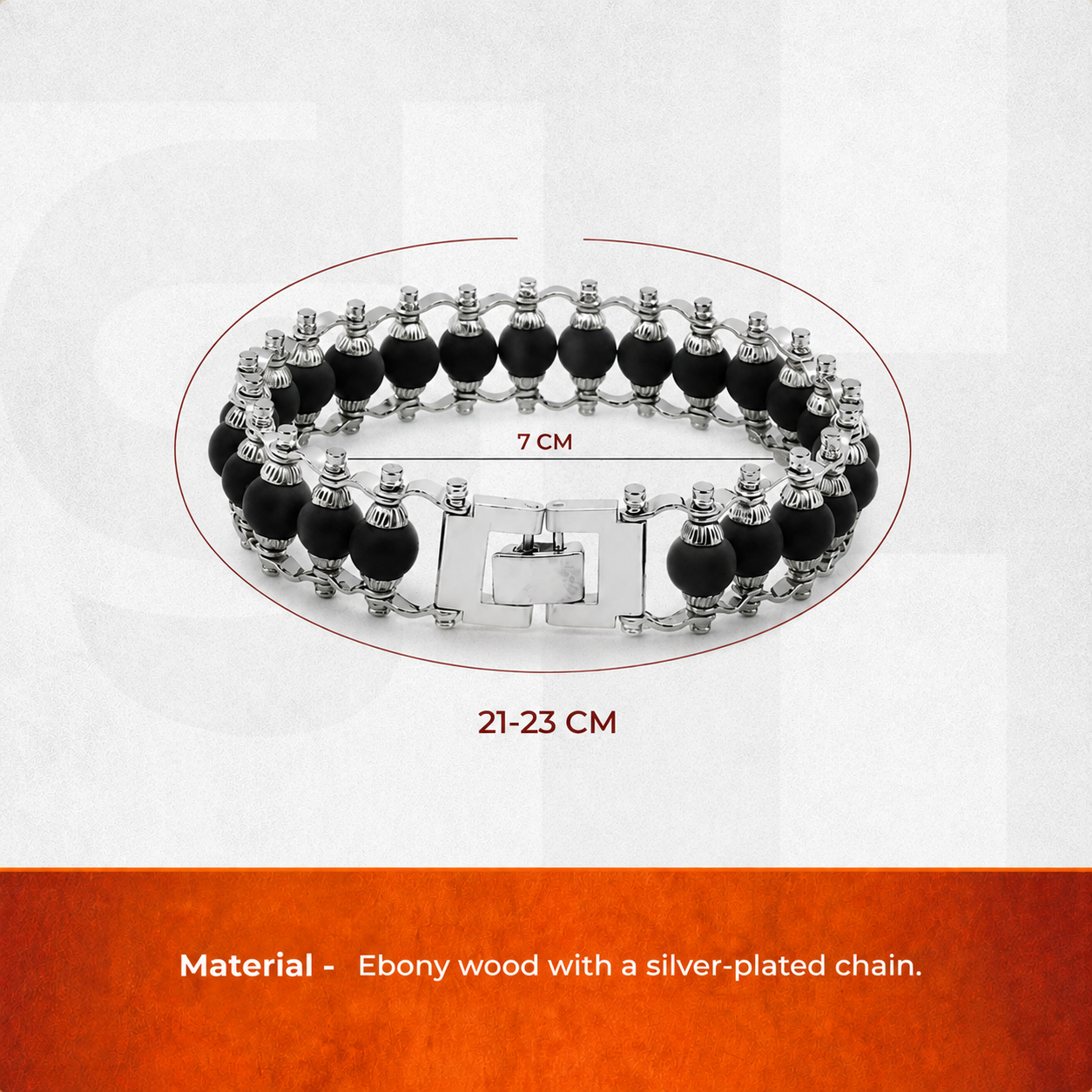 Silver Plated Karungali Modern Bracelet - Natural Ebony Wood