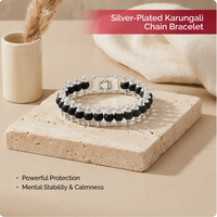 Silver Plated Karungali Modern Bracelet - Natural Ebony Wood