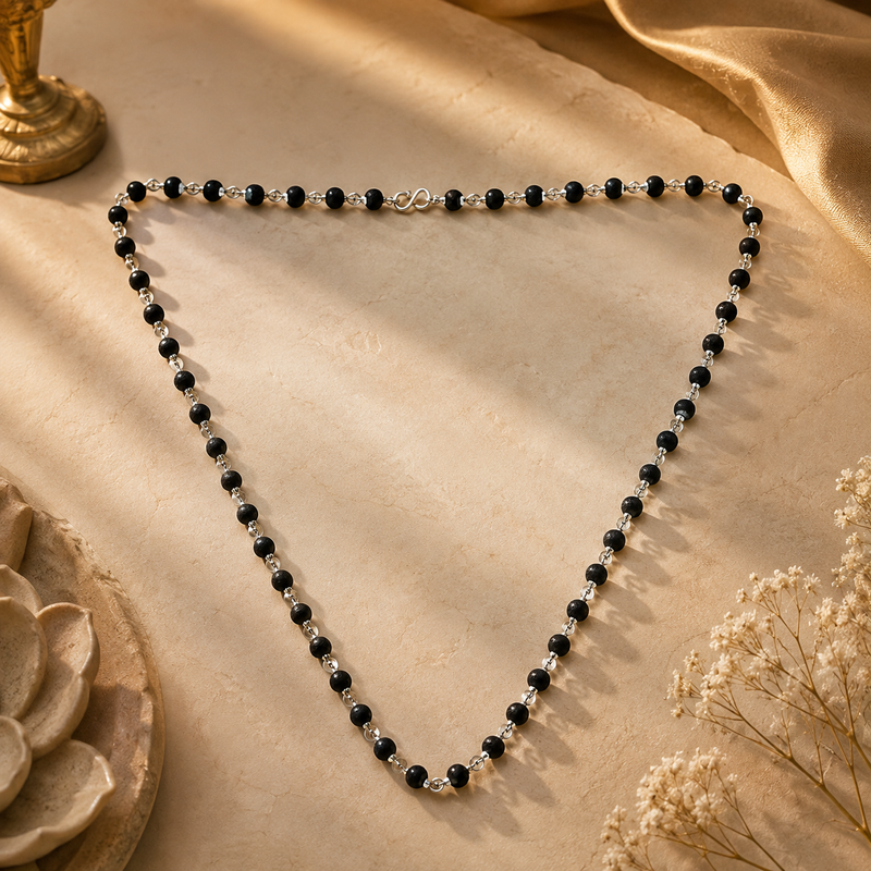 Karungali Silver Capped Mala – Ebony wood with Silver Caps